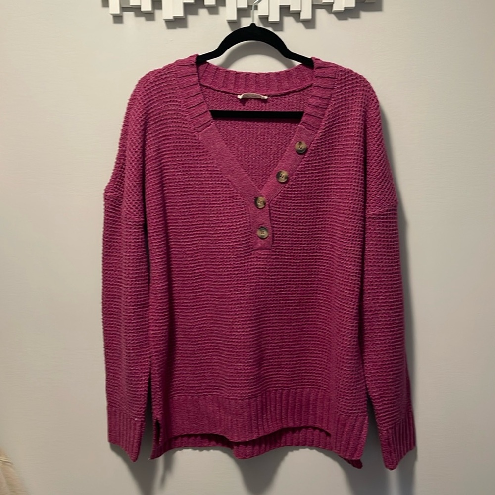 Fuscia waffle knit sweater size large.